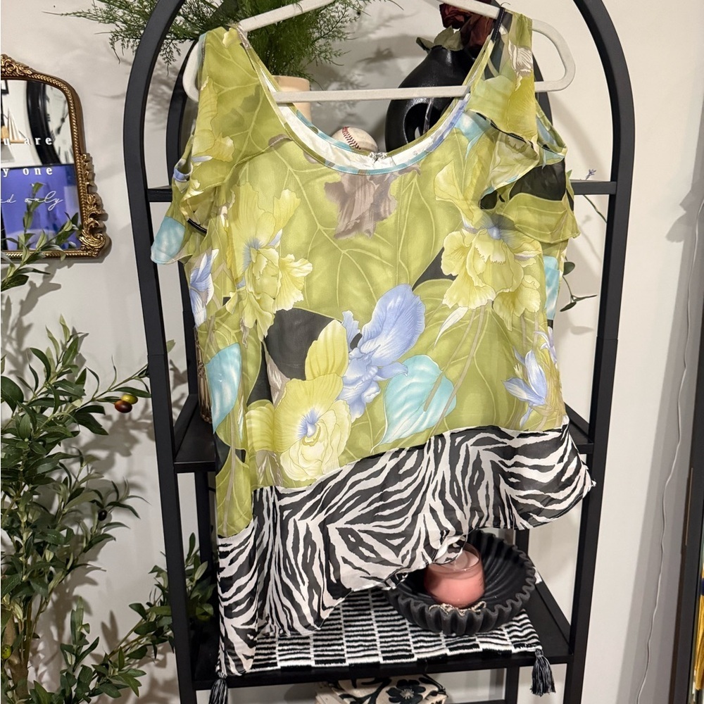 Soft Surroundings Multicolored Sleeveless Ruffled Blouse size large